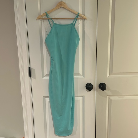 iris Dresses & Skirts - Teal Ribbed Halter Bodycon Dress